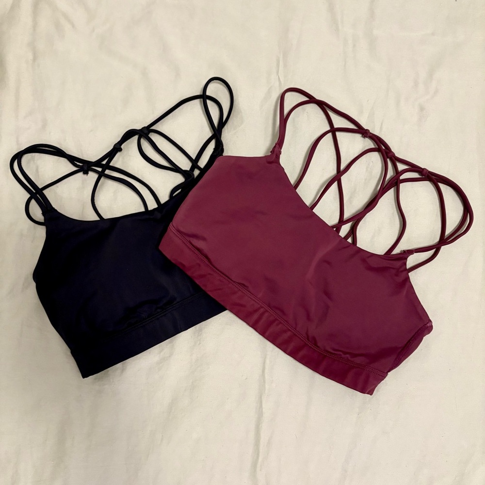 Set of 2 All in Motion Strappy Sports Bras - Black and Burgundy